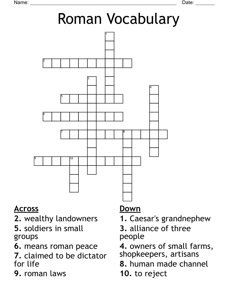 Roman Vocabulary  Crossword