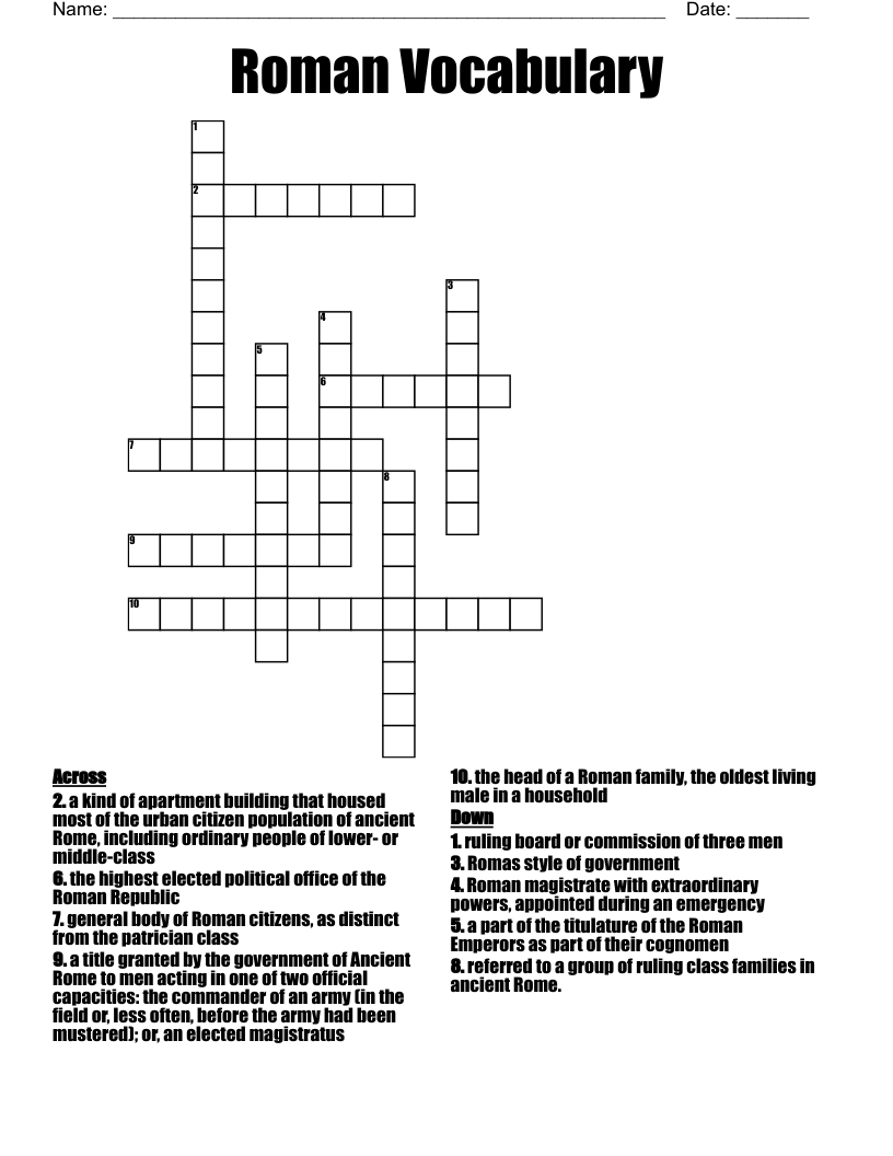 Roman Vocabulary  Crossword