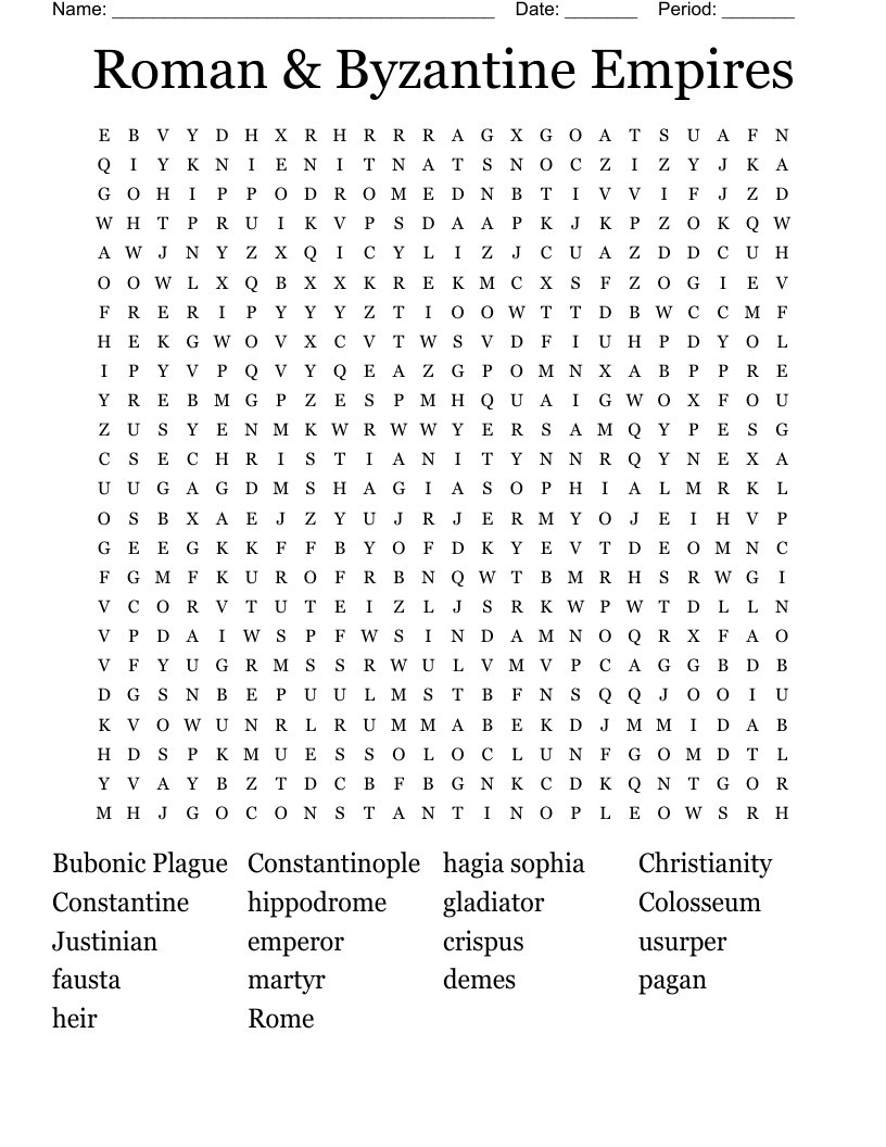 Roman & Byzantine Empires Word Search