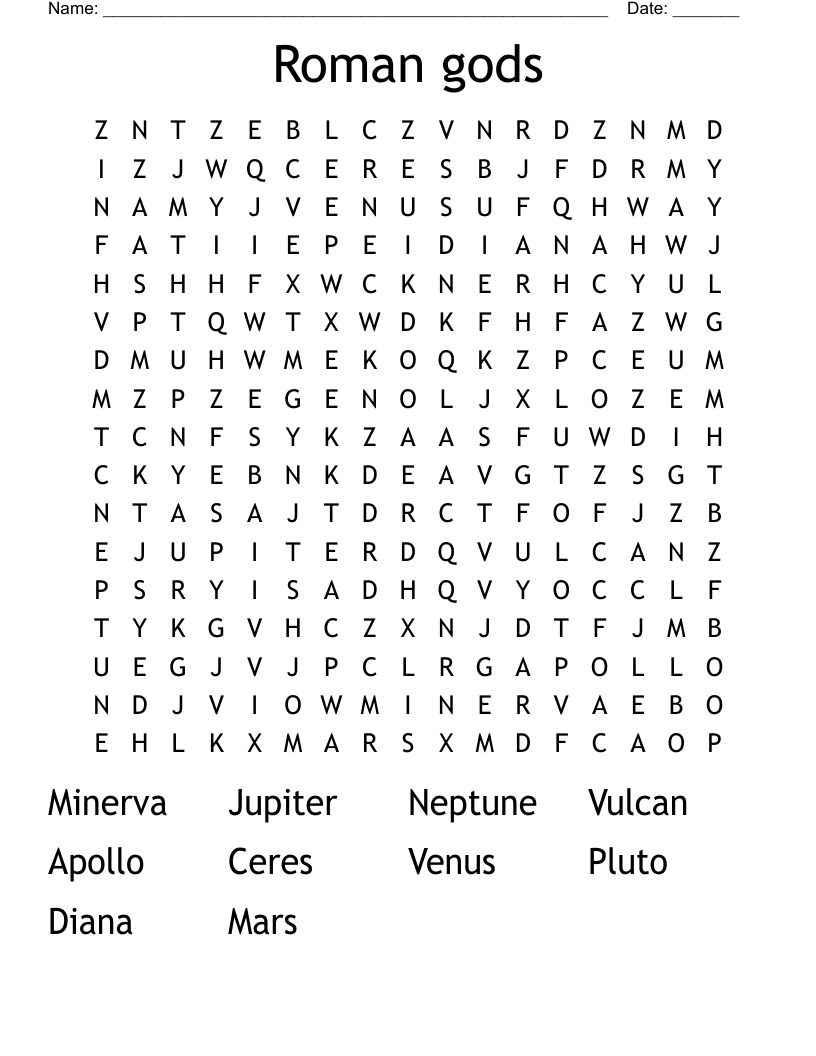 Roman gods Word Search