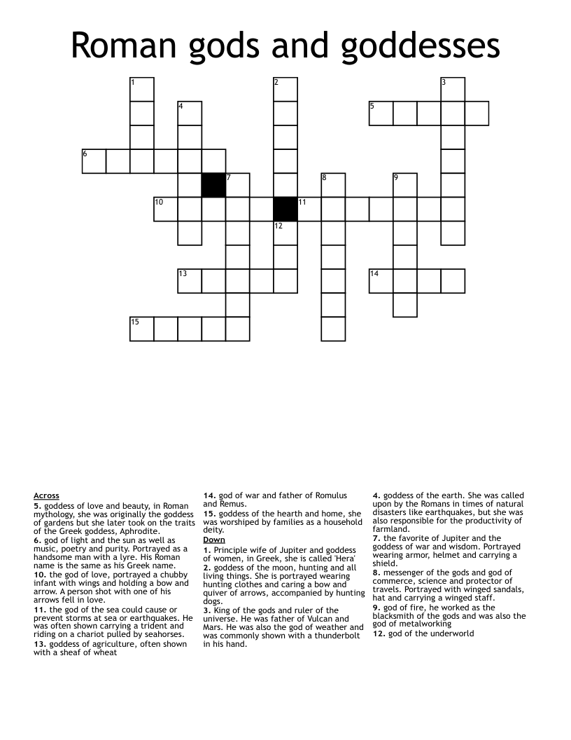 Roman gods and goddesses Crossword