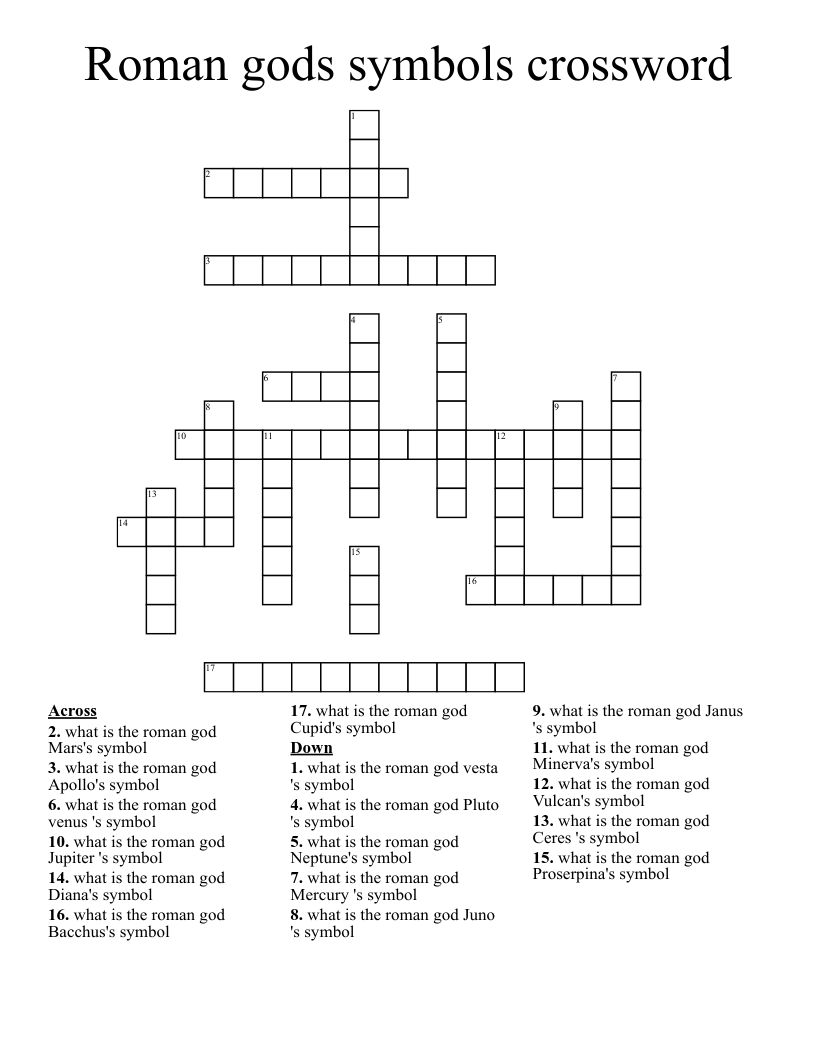 Roman gods symbols crossword