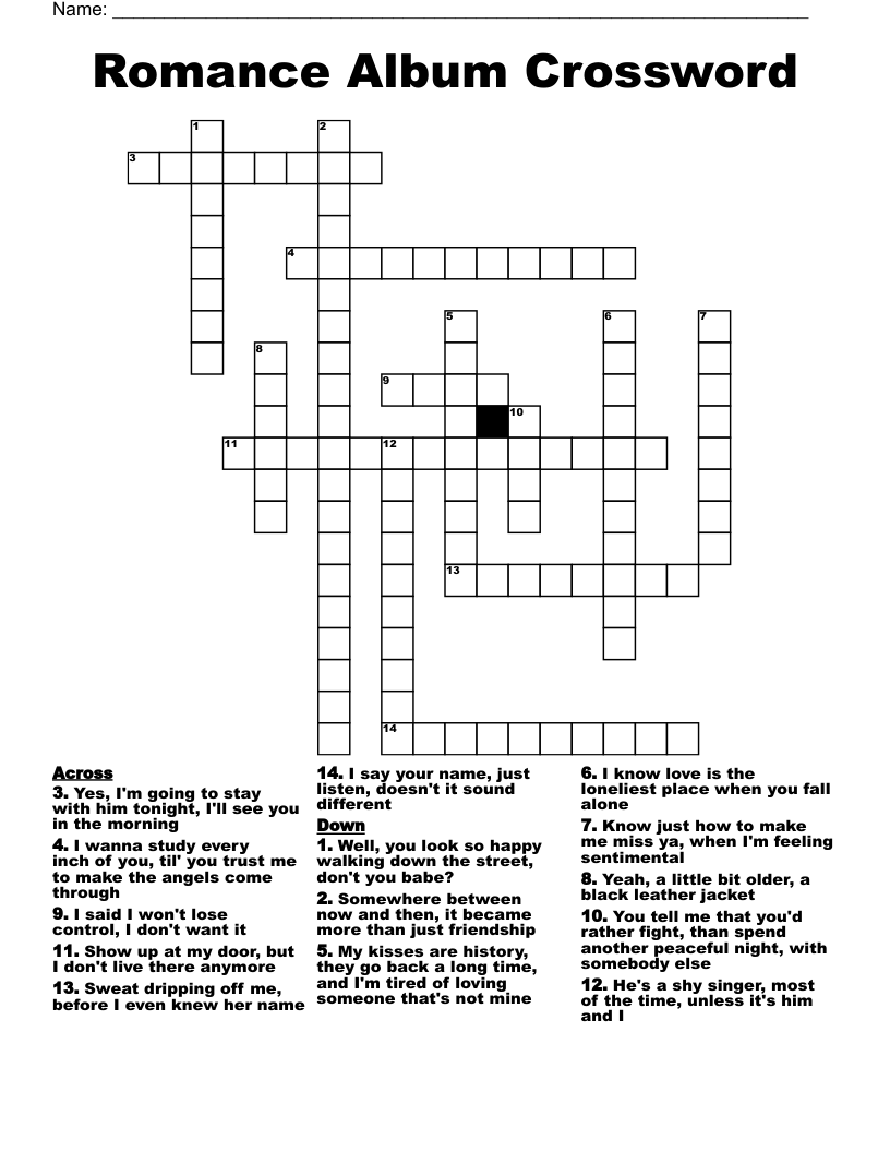 Romance Album Crossword