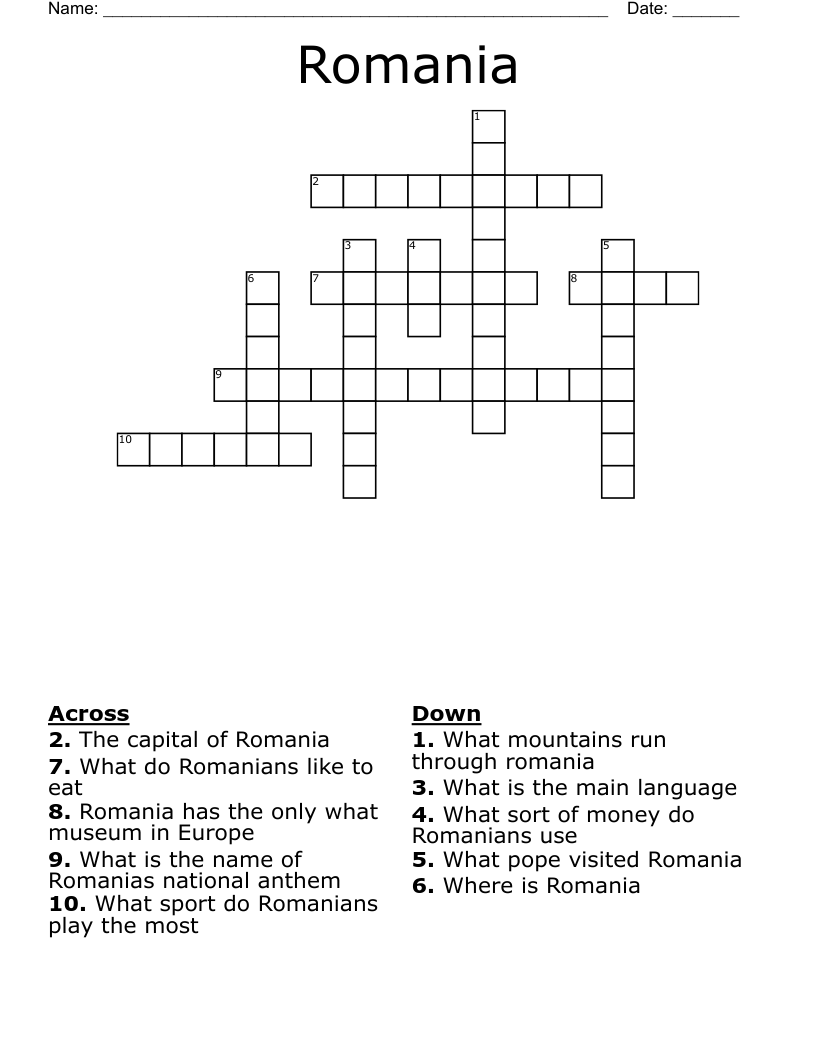 Romania Crossword