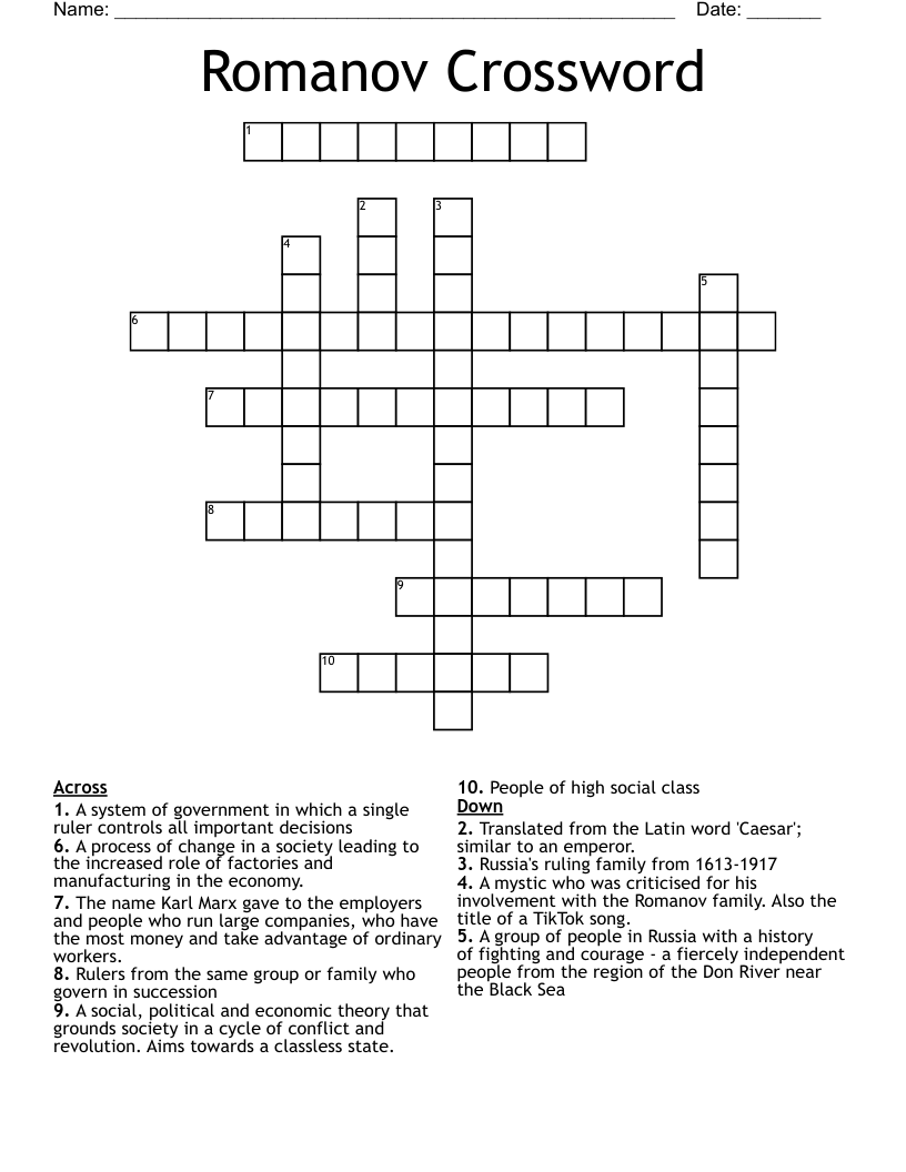 Romanov Crossword