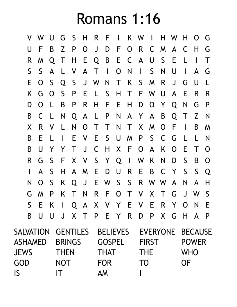 Romans 1:16 Word Search