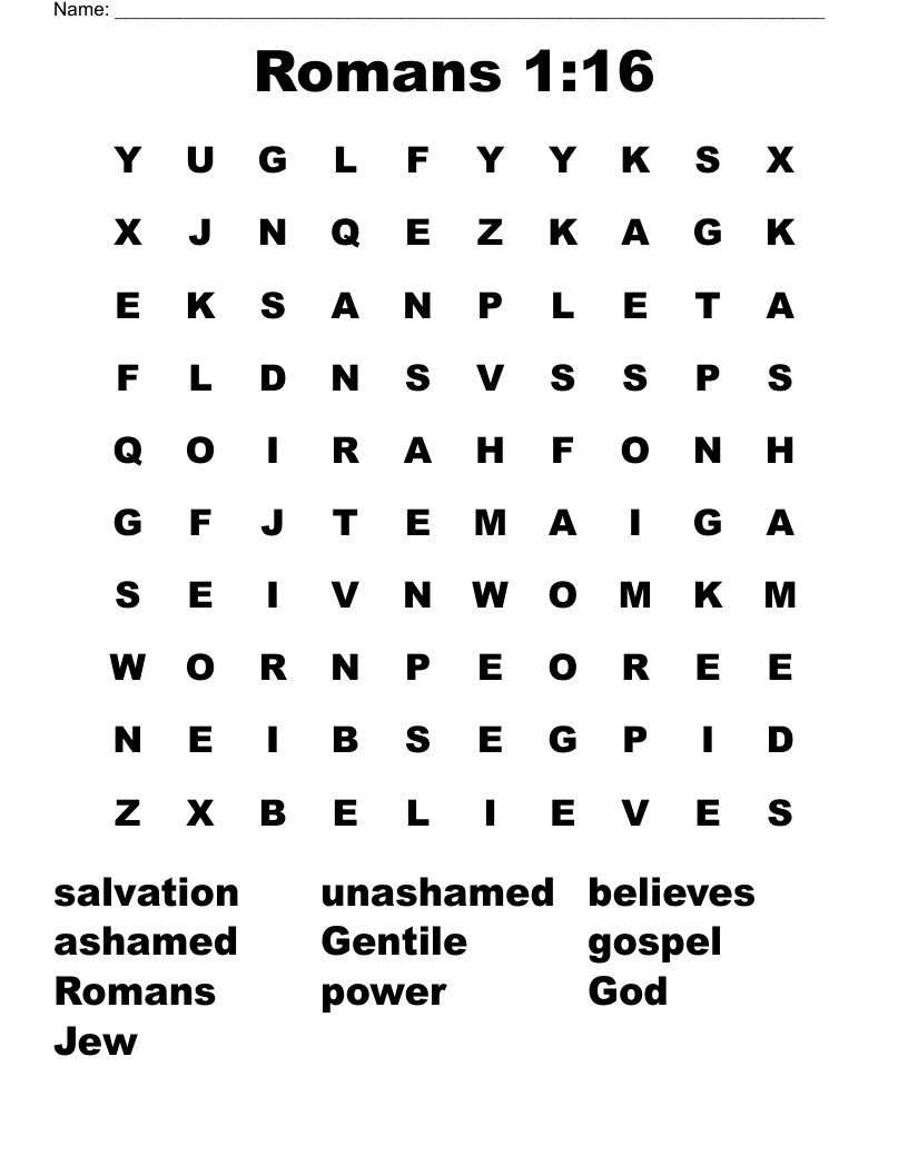 Romans 1:16 Word Search