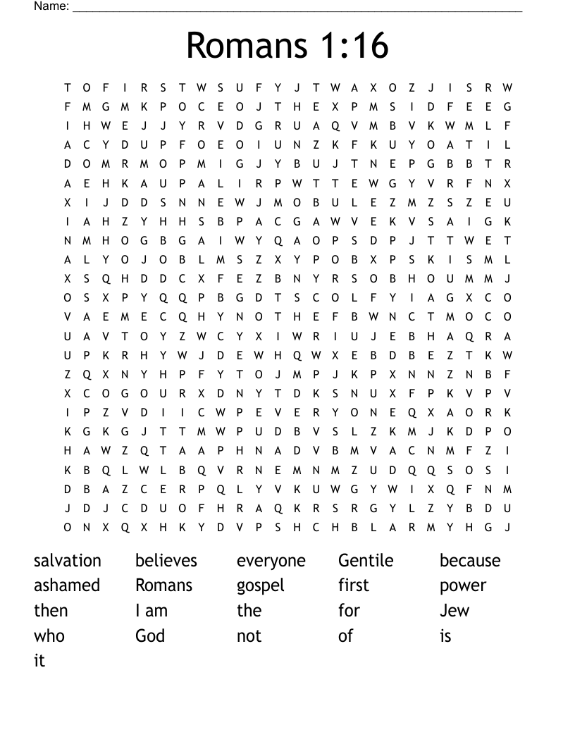 Romans 1:16 Word Search