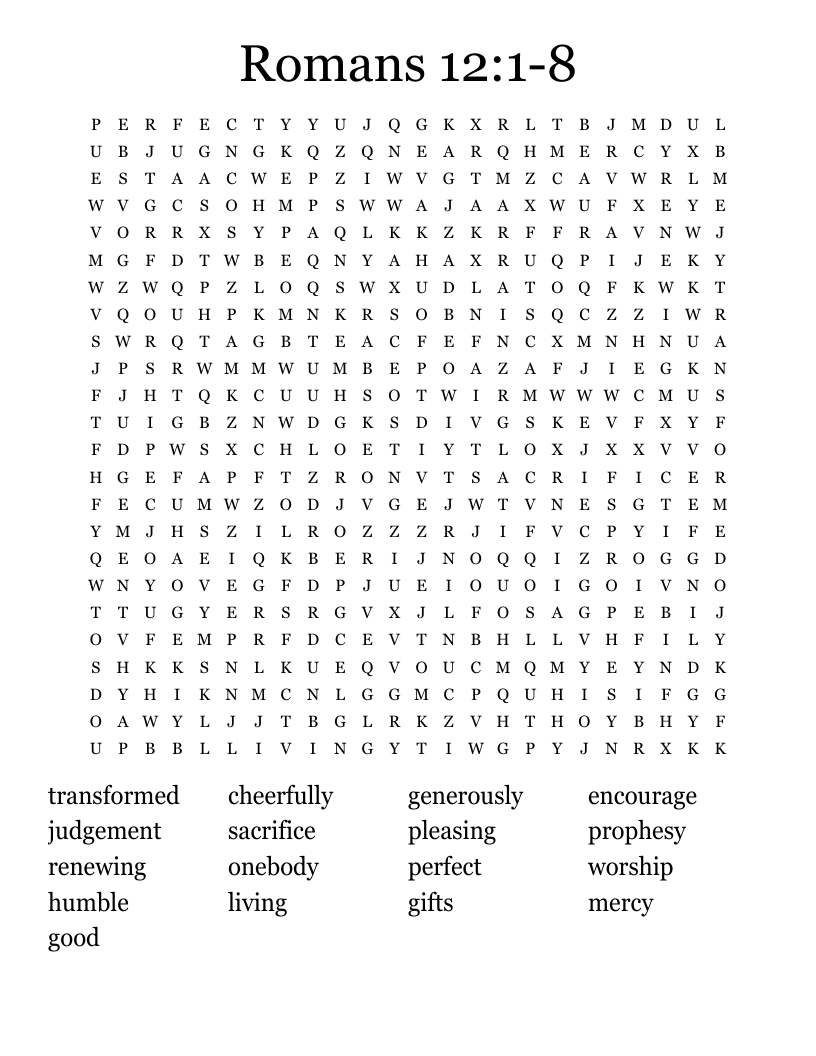 Romans 12:1-8 Word Search