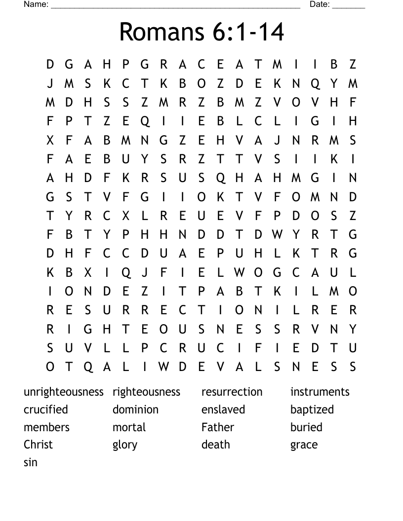 Romans 6:1-14 Word Search