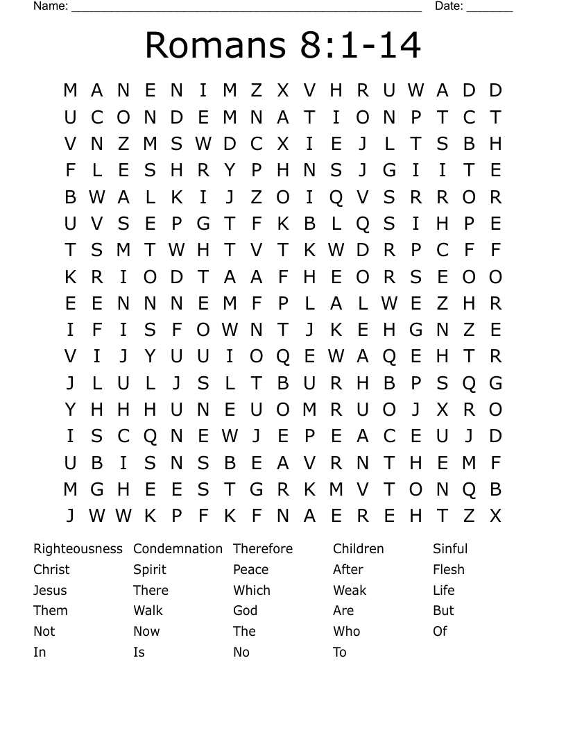 Romans 8:1-14 Word Search