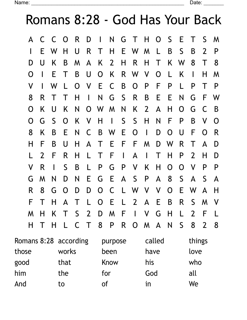 Romans 8:28 - God Has Your Back Word Search