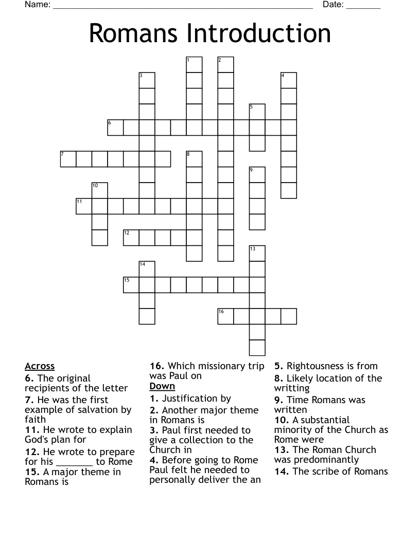 Romans Introduction Crossword