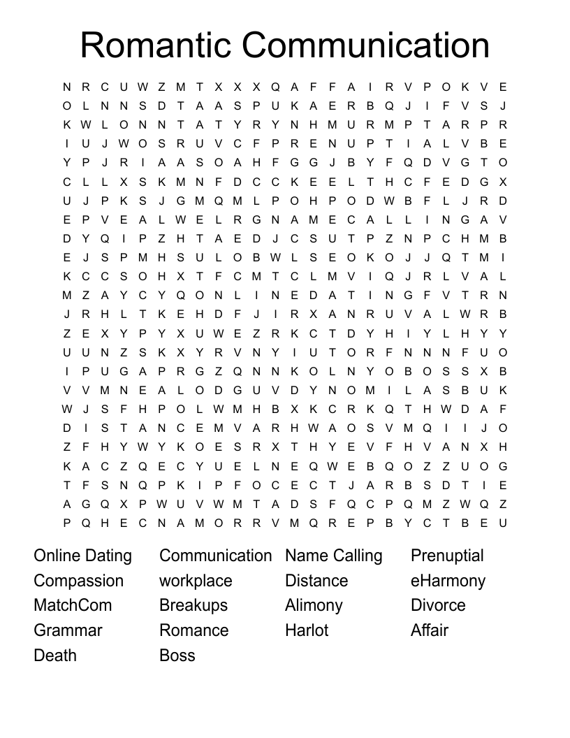 Romantic Communication Word Search