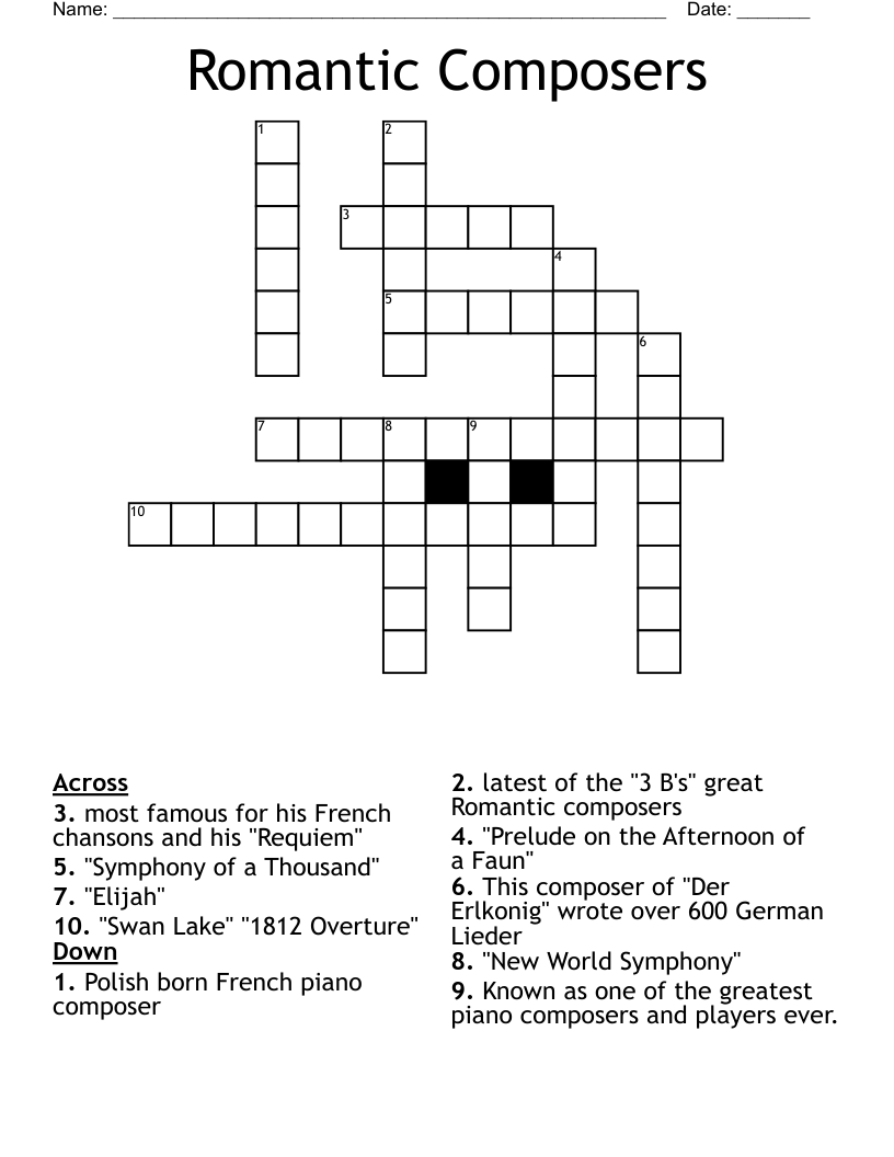 Romantic Composers Crossword