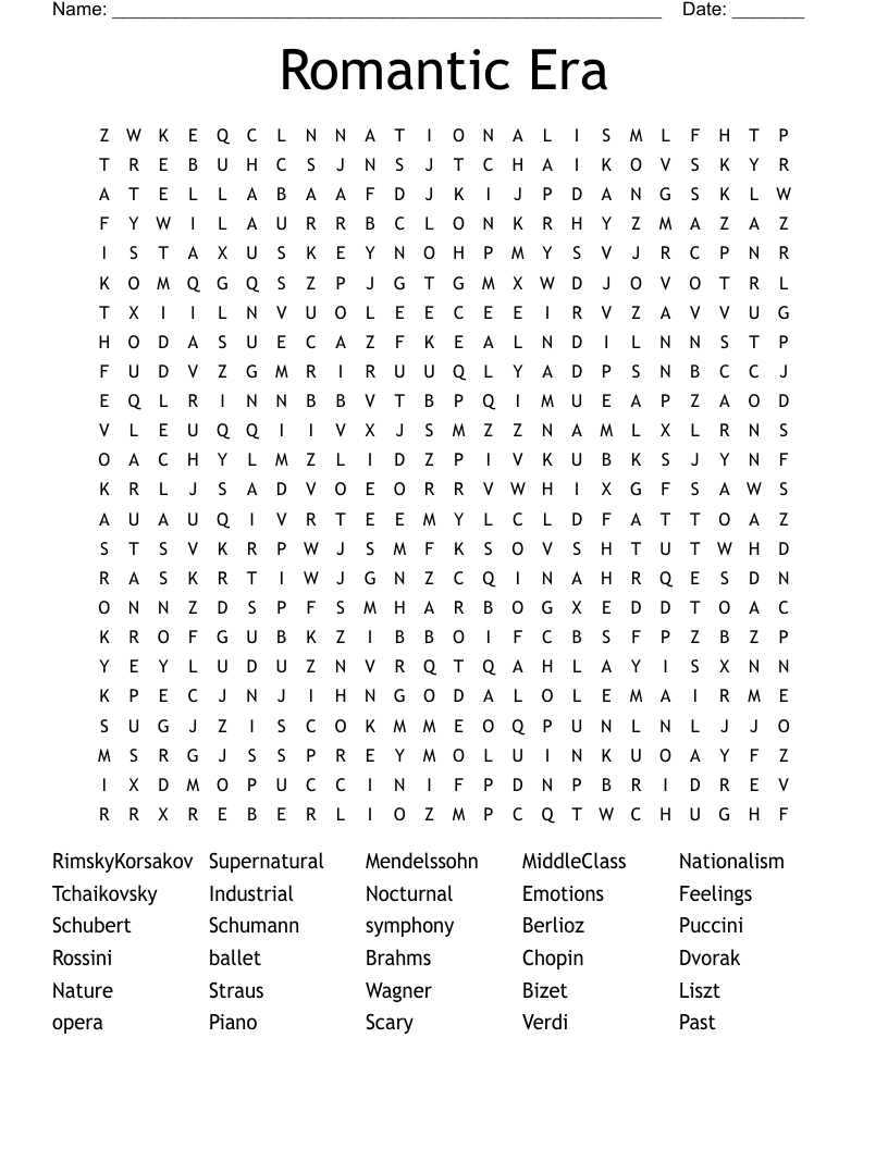 Romantic Era Word Search