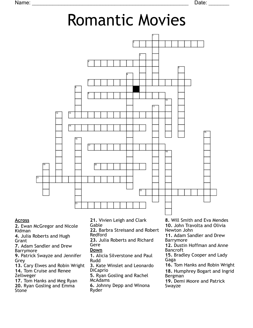 Romantic Movies  Crossword