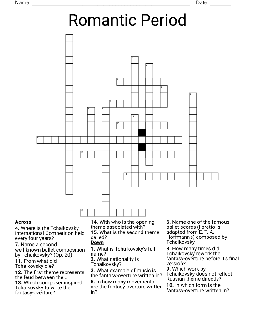 Romantic Period Crossword