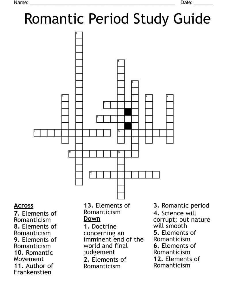 Romantic Period Study Guide Crossword