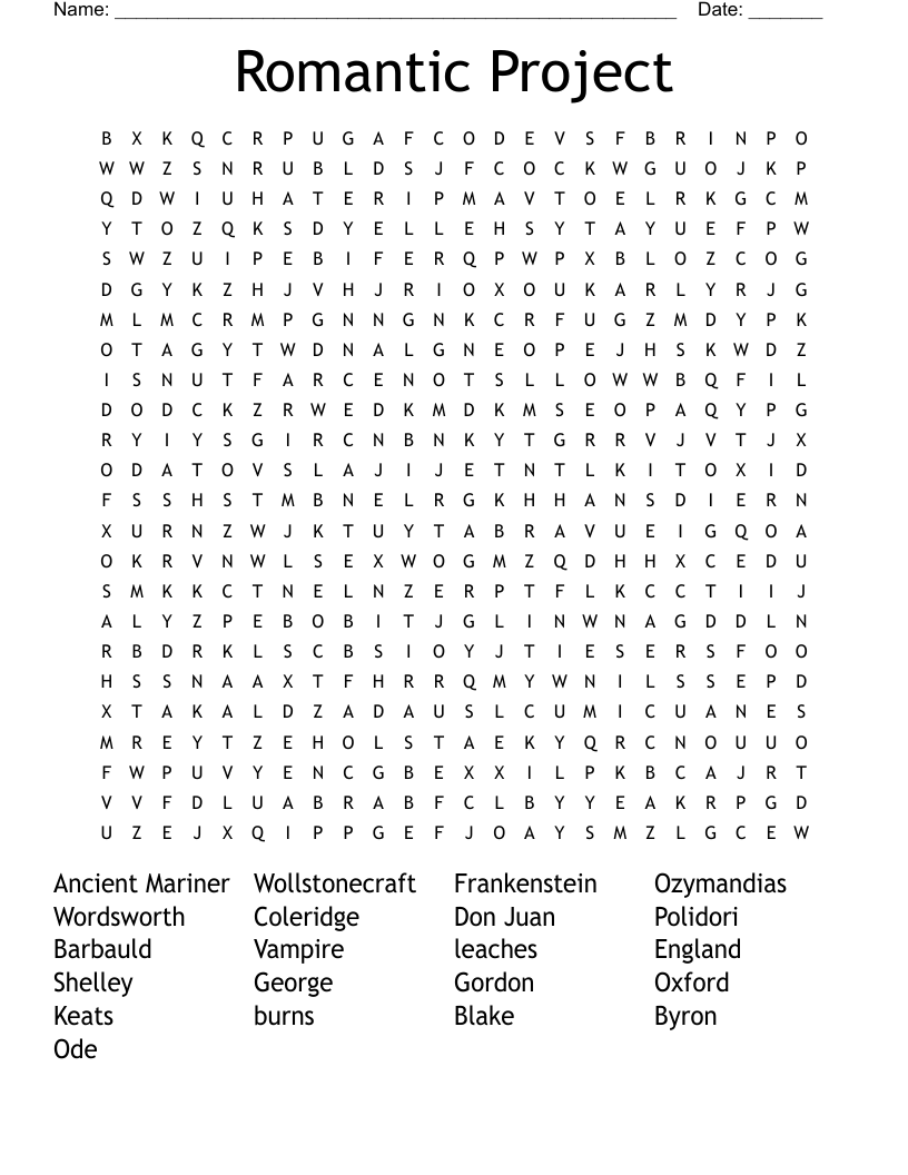 Romantic Project Word Search