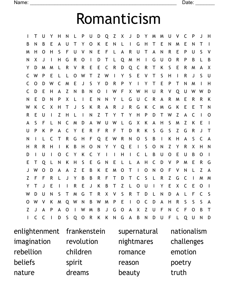 Romanticism Word Search