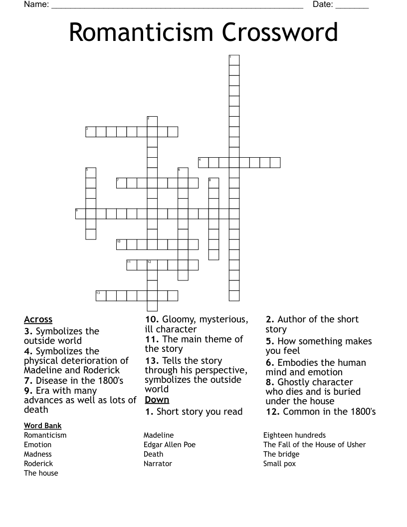 Romanticism Crossword 