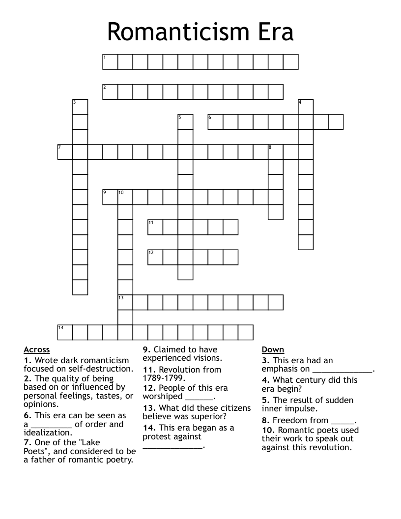 Romanticism Era Crossword