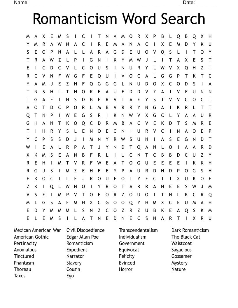 Romanticism Word Search
