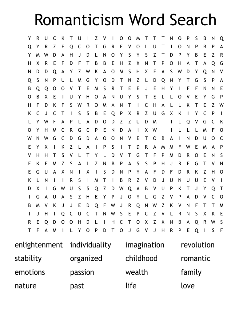 Romanticism Word Search