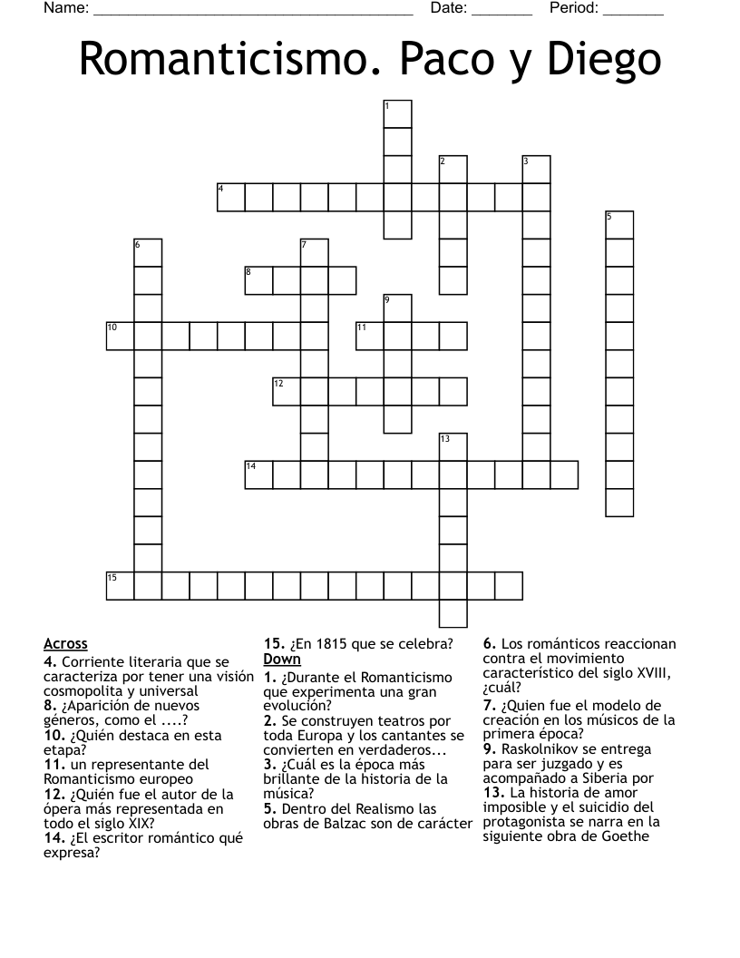 Romanticismo. Paco y Diego Crossword