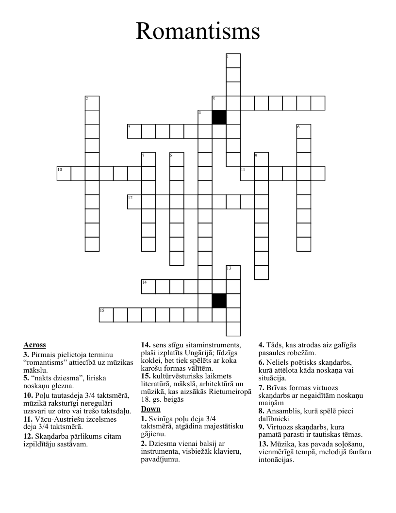 Romantisms Crossword