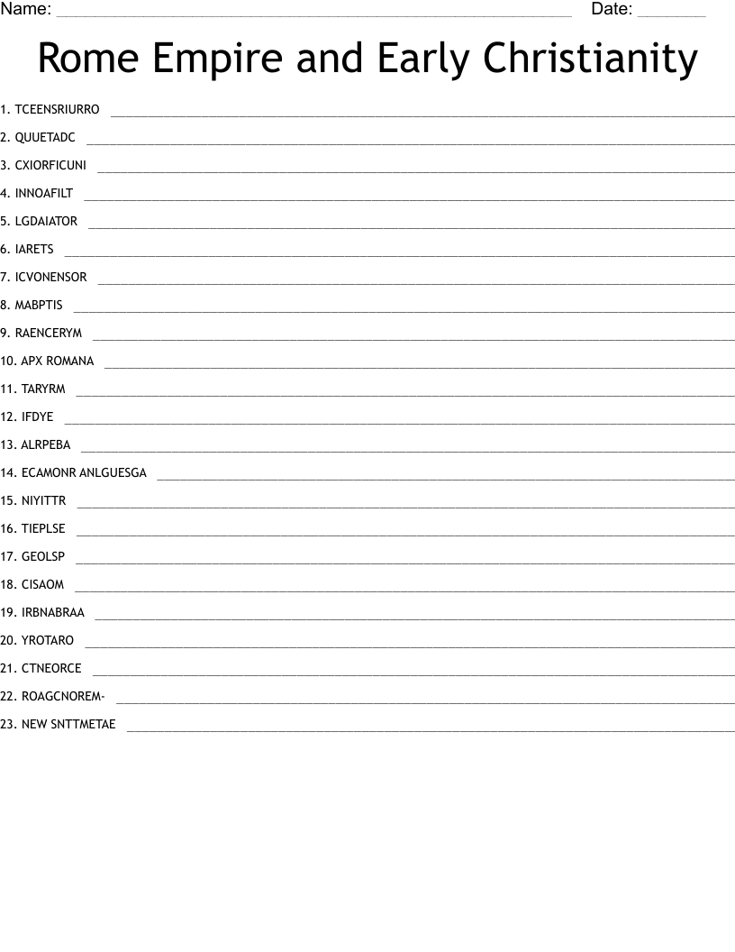 Rome Empire and Early Christianity Word Scramble