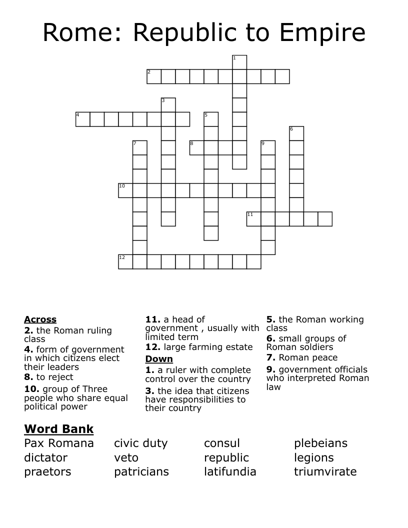Rome: Republic to Empire Crossword