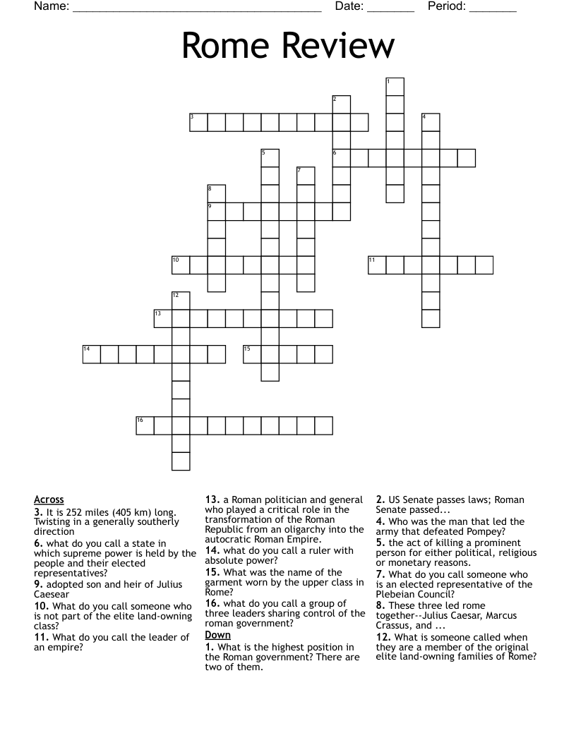 Rome Review Crossword