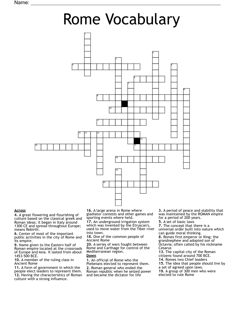 Rome Vocabulary Crossword