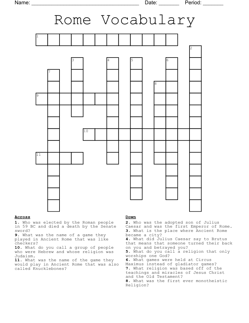Rome Vocabulary Crossword