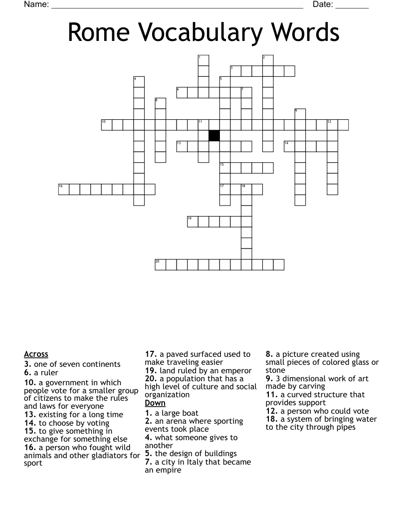 Rome Vocabulary Words Crossword