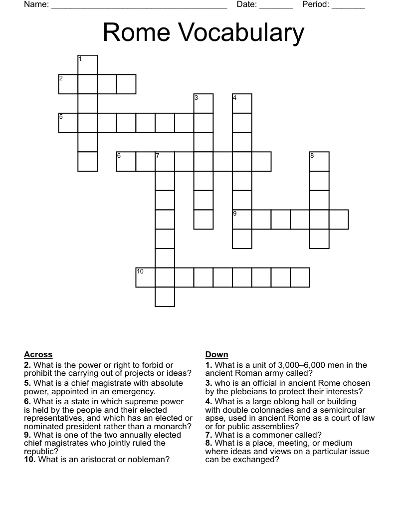 Rome Vocabulary  Crossword