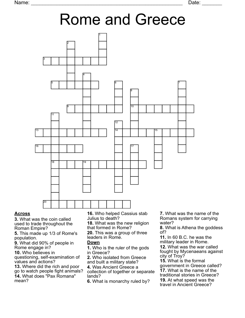 Rome and Greece Crossword