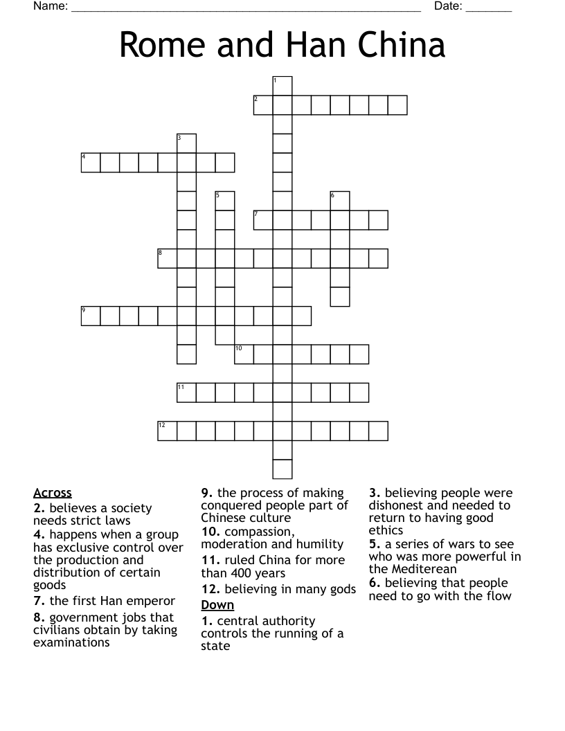 Rome and Han China Crossword