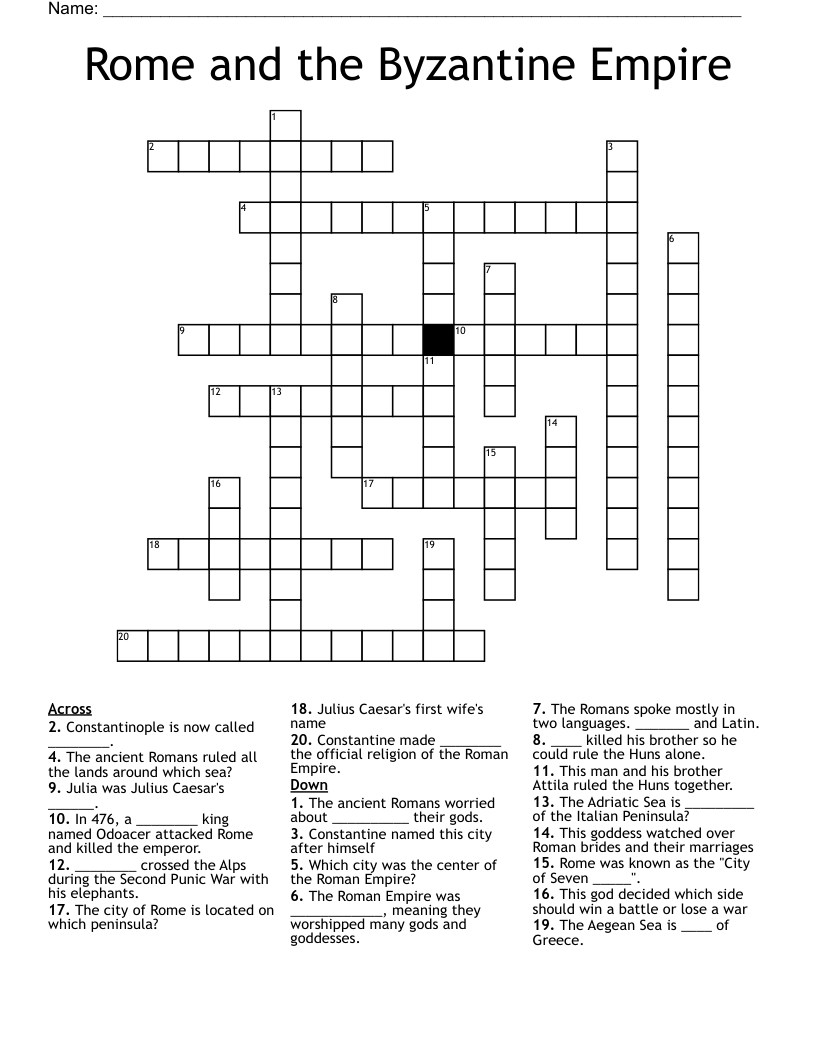 Rome and the Byzantine Empire Crossword