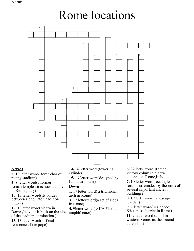 Rome locations  Crossword