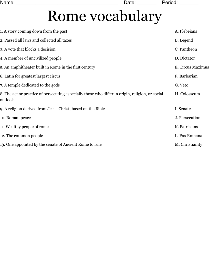Rome vocabulary  Worksheet
