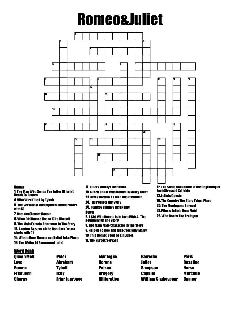 Romeo&Juliet  Crossword