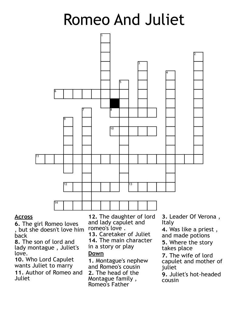 Romeo And Juliet Crossword