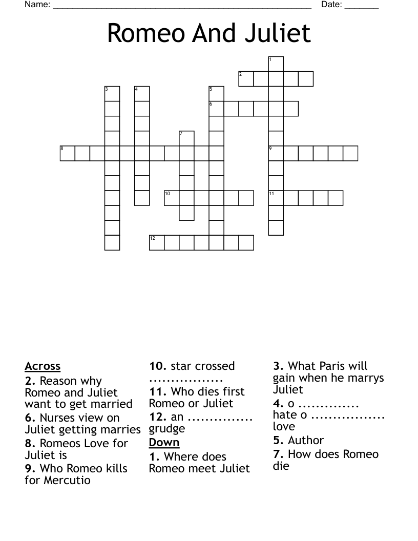 Romeo And Juliet Crossword