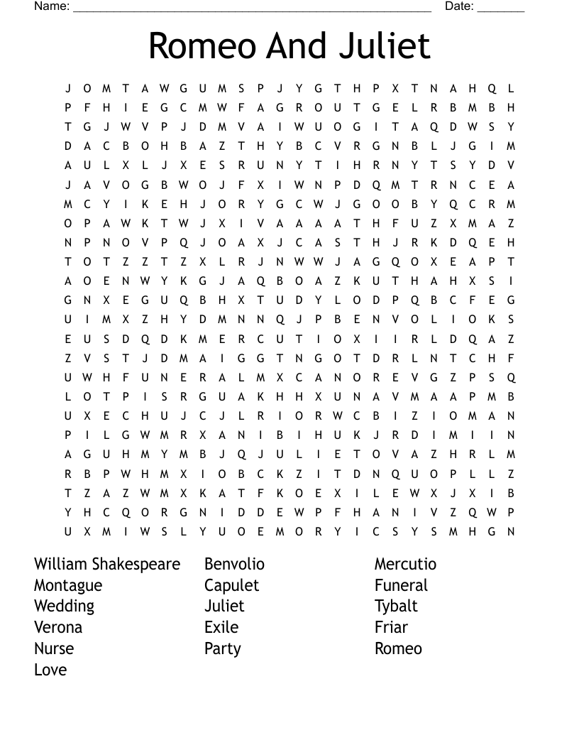 Romeo And Juliet Word Search
