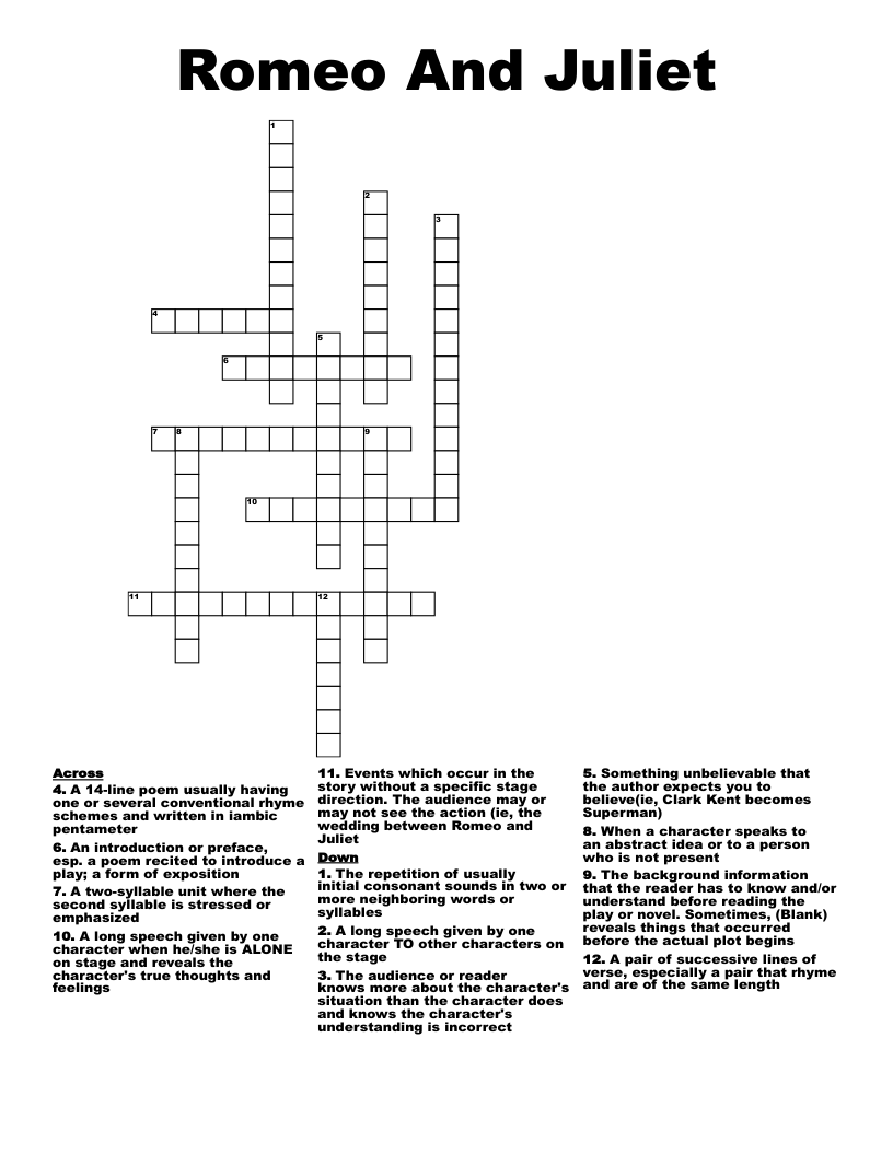 Romeo And Juliet Crossword