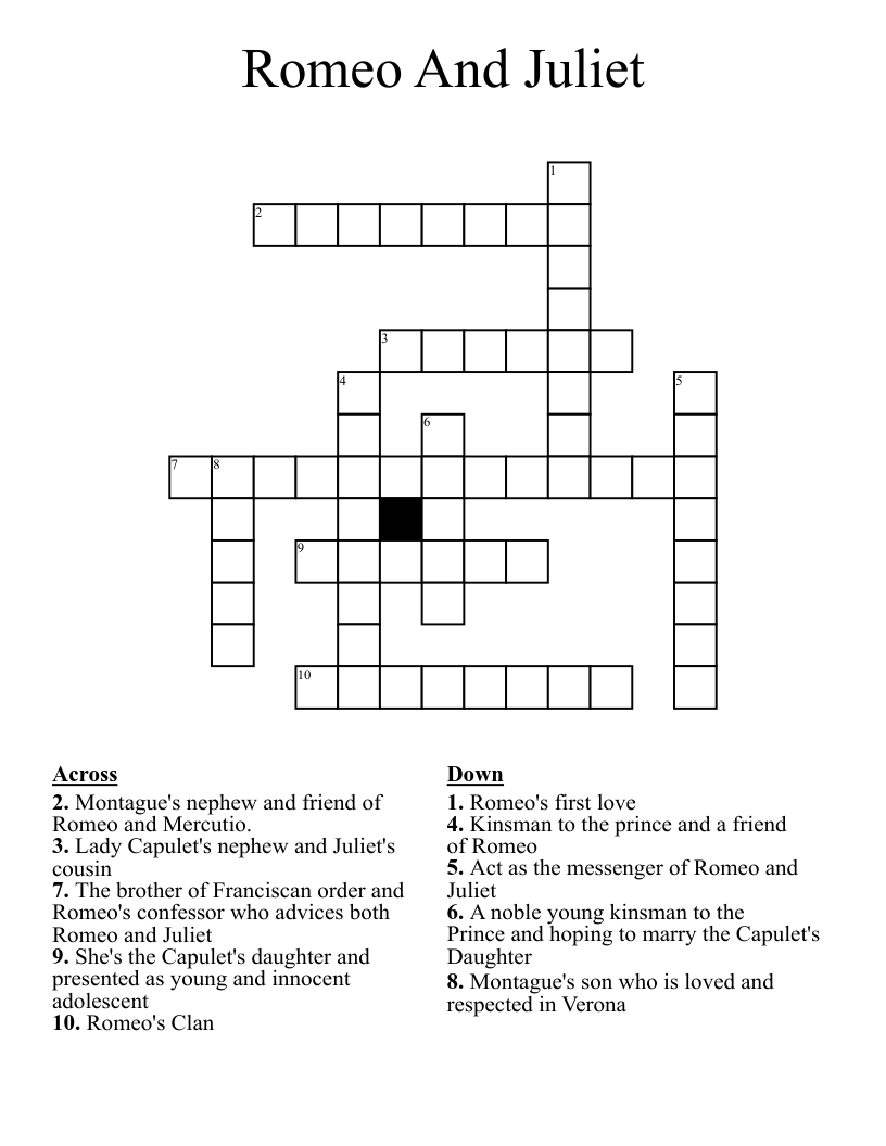 Romeo And Juliet Crossword