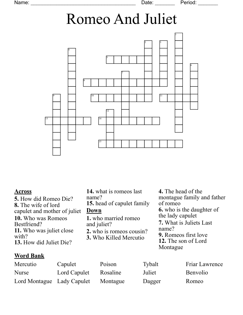 Romeo And Juliet Crossword